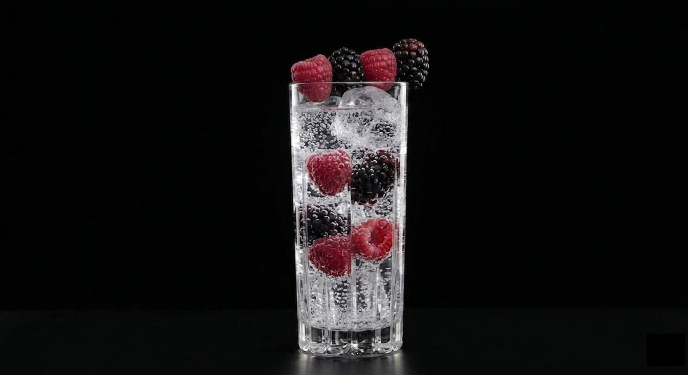 Blushing Berries in a tall glass with ice and berries